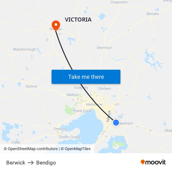 Berwick to Bendigo map