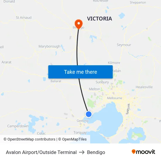 Avalon Airport/Outside Terminal to Bendigo map