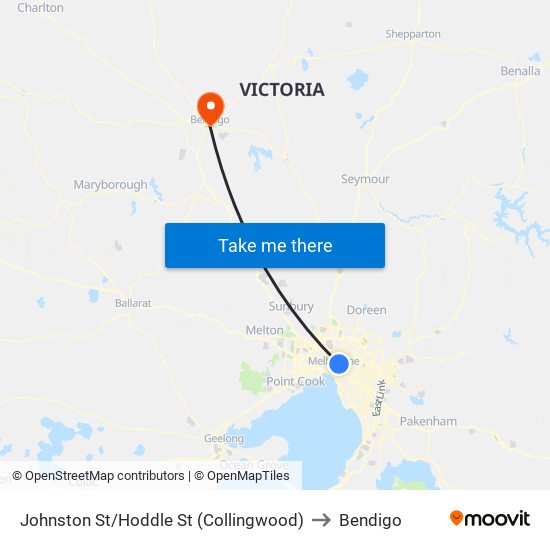 Johnston St/Hoddle St (Collingwood) to Bendigo map