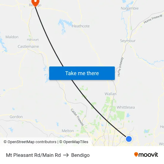 Mt Pleasant Rd/Main Rd to Bendigo map