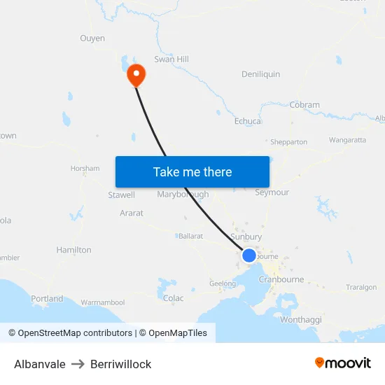 Albanvale to Berriwillock map