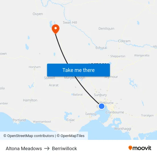 Altona Meadows to Berriwillock map