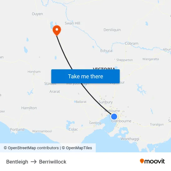Bentleigh to Berriwillock map