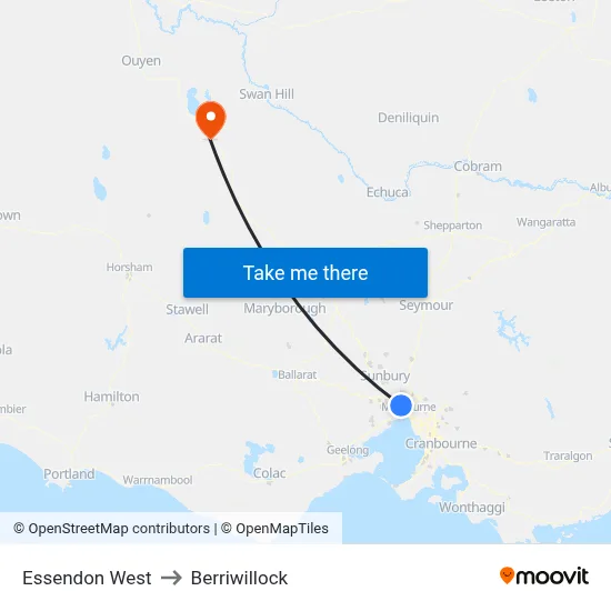 Essendon West to Berriwillock map