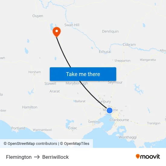 Flemington to Berriwillock map