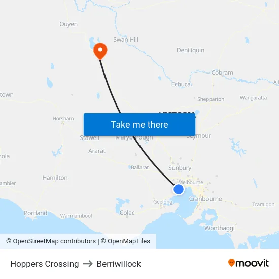 Hoppers Crossing to Berriwillock map