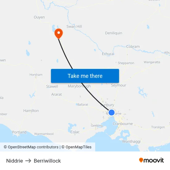 Niddrie to Berriwillock map
