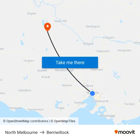 North Melbourne to Berriwillock map