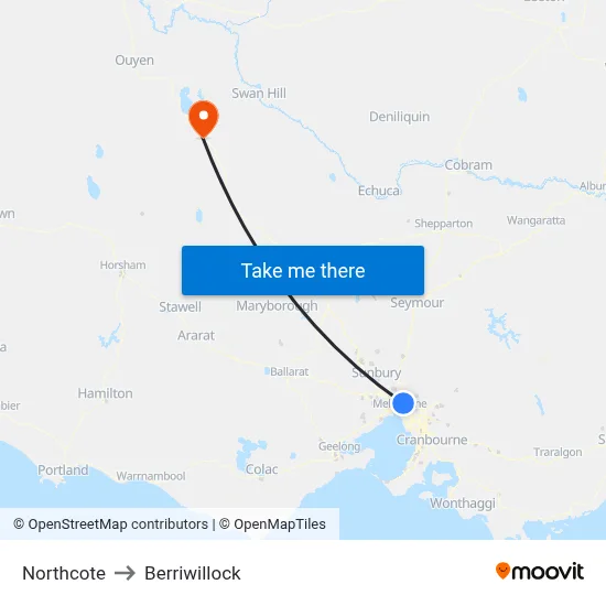 Northcote to Berriwillock map