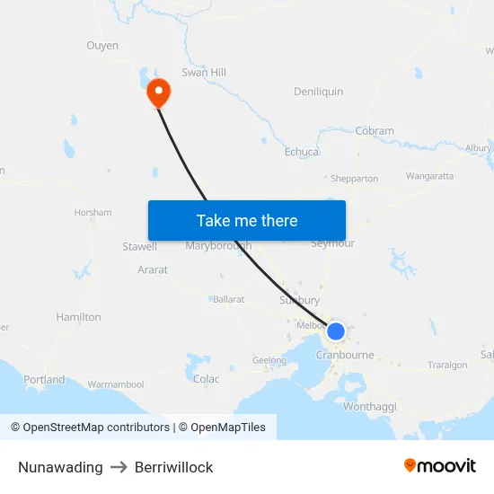 Nunawading to Berriwillock map