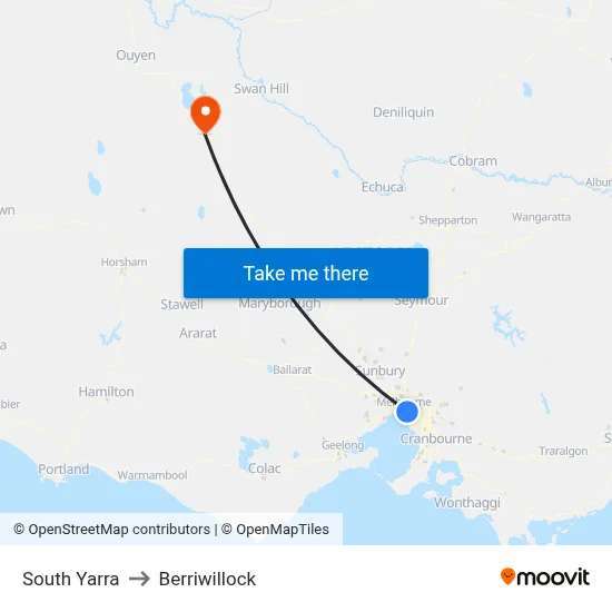 South Yarra to Berriwillock map