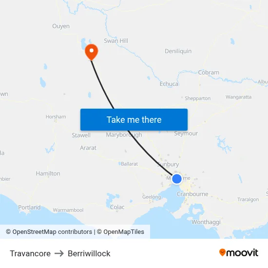 Travancore to Berriwillock map