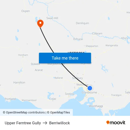 Upper Ferntree Gully to Berriwillock map