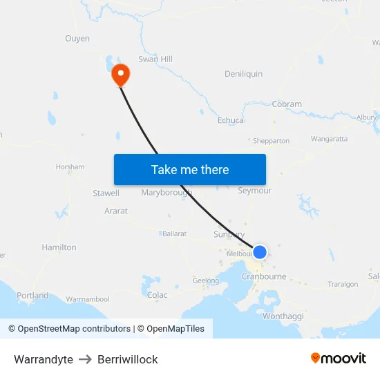 Warrandyte to Berriwillock map