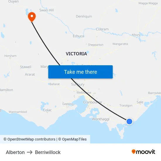 Alberton to Berriwillock map