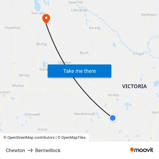 Chewton to Berriwillock map