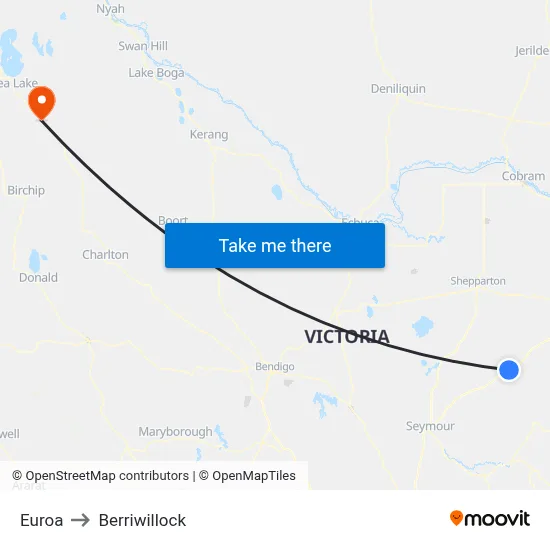 Euroa to Berriwillock map