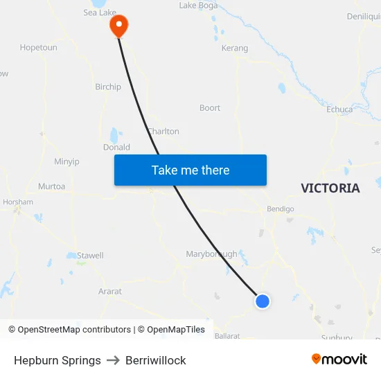 Hepburn Springs to Berriwillock map