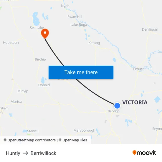 Huntly to Berriwillock map