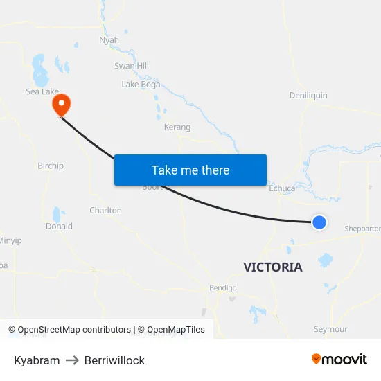 Kyabram to Berriwillock map