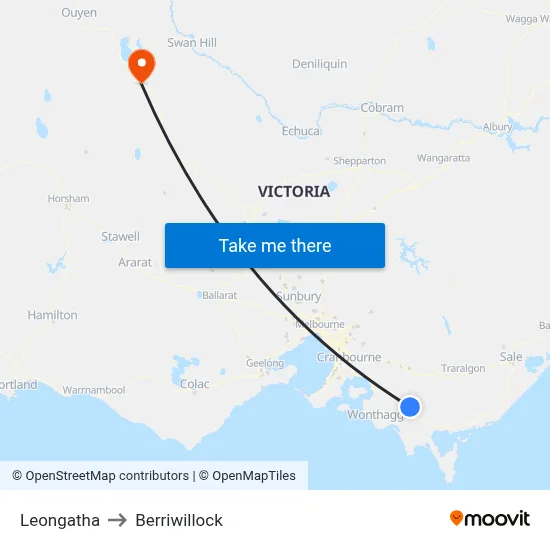 Leongatha to Berriwillock map