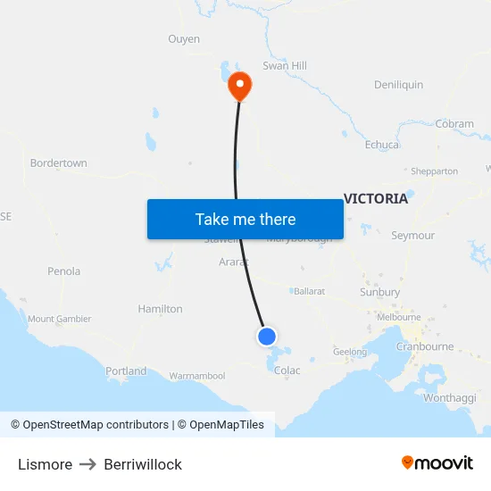 Lismore to Berriwillock map