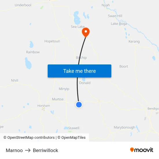 Marnoo to Berriwillock map