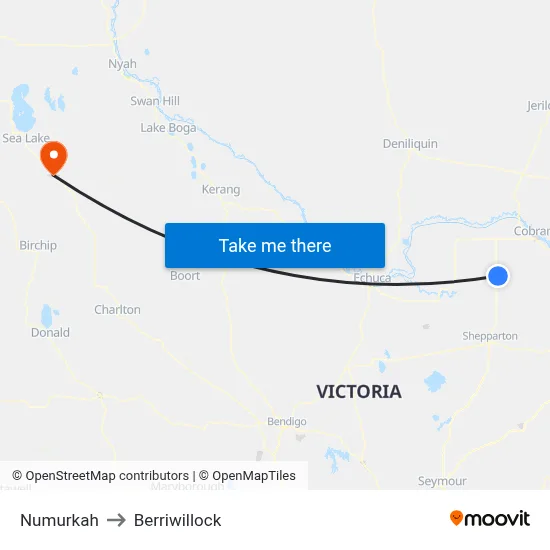 Numurkah to Berriwillock map