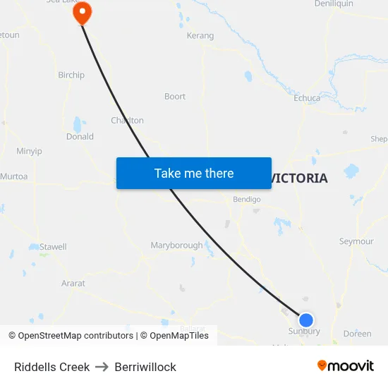 Riddells Creek to Berriwillock map