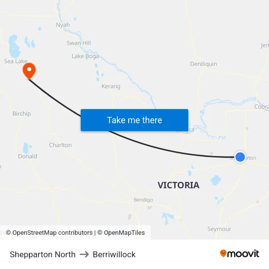 Shepparton North to Berriwillock map