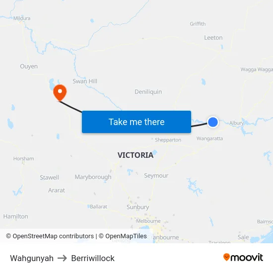 Wahgunyah to Berriwillock map