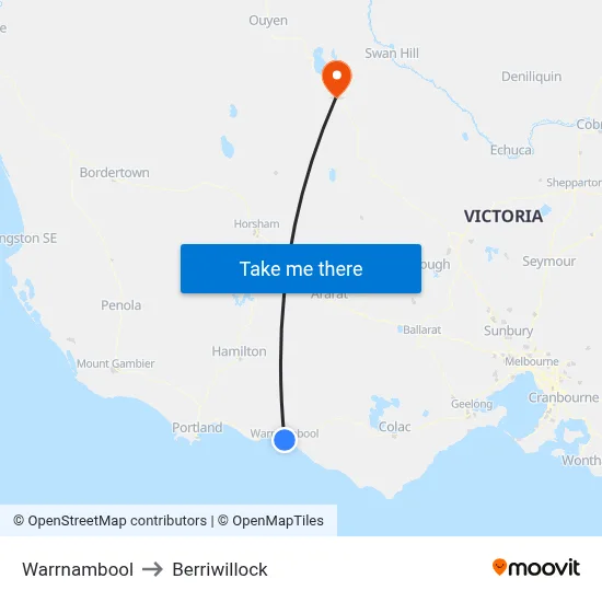Warrnambool to Berriwillock map