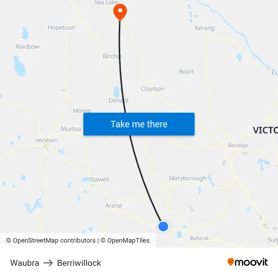 Waubra to Berriwillock map