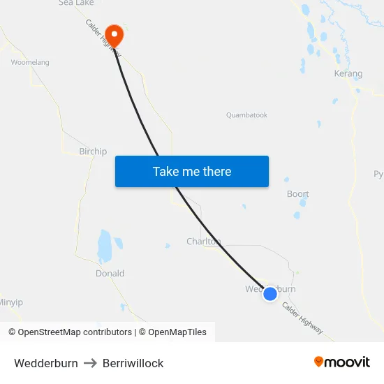 Wedderburn to Berriwillock map