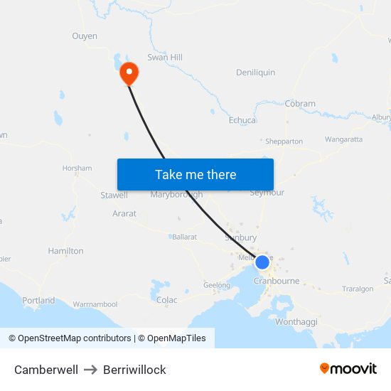 Camberwell to Berriwillock map