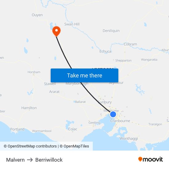 Malvern to Berriwillock map