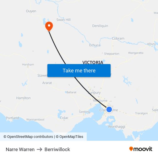 Narre Warren to Berriwillock map