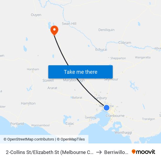 2-Collins St/Elizabeth St (Melbourne City) to Berriwillock map