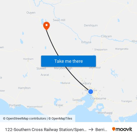 122-Southern Cross Railway Station/Spencer St (Melbourne City) to Berriwillock map