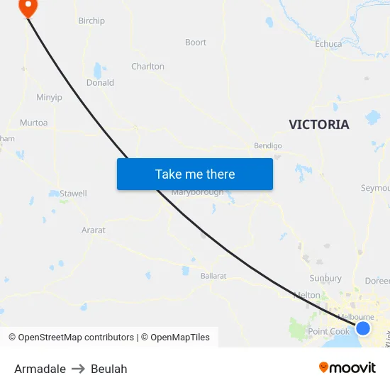 Armadale to Beulah map