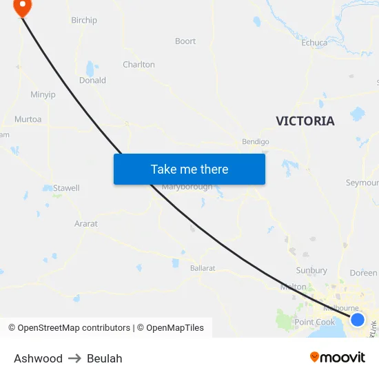 Ashwood to Beulah map