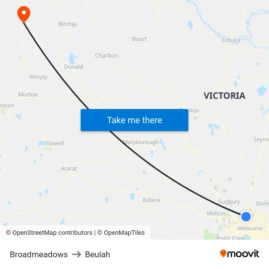 Broadmeadows to Beulah map