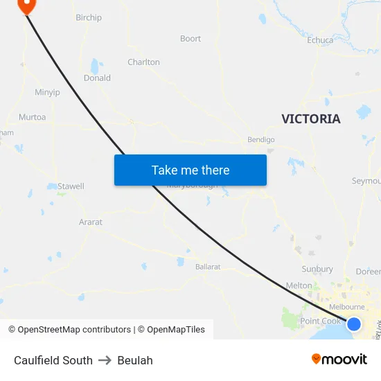 Caulfield South to Beulah map