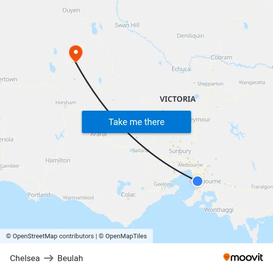 Chelsea to Beulah map