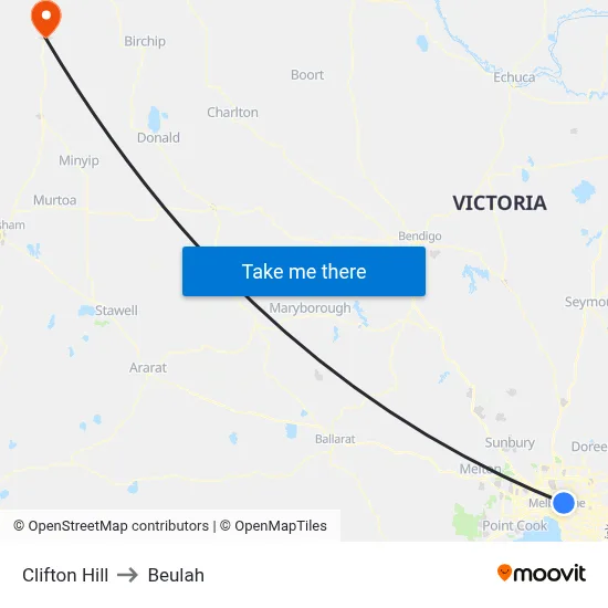 Clifton Hill to Beulah map