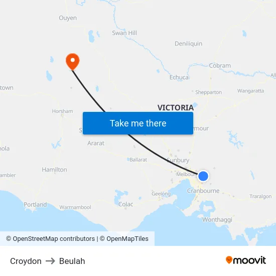 Croydon to Beulah map