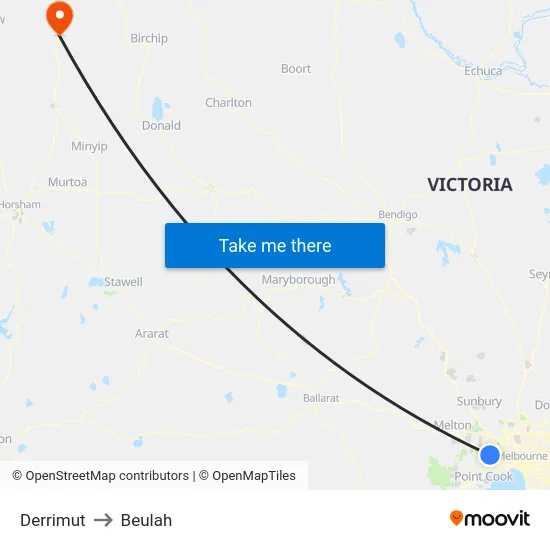Derrimut to Beulah map