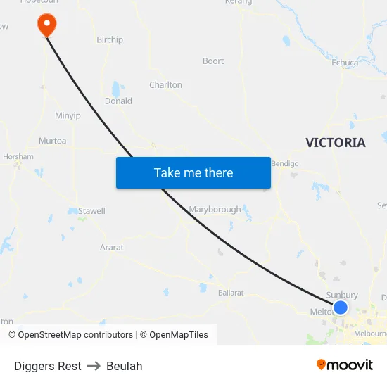 Diggers Rest to Beulah map