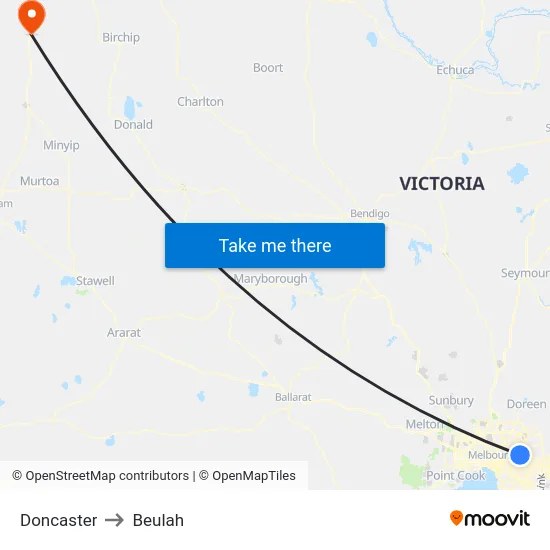 Doncaster to Beulah map