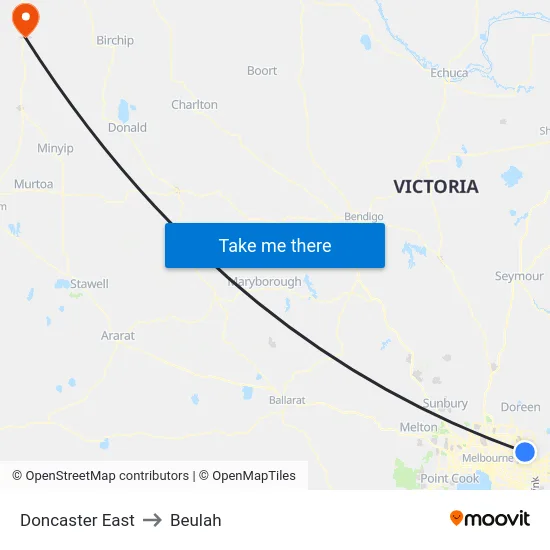 Doncaster East to Beulah map